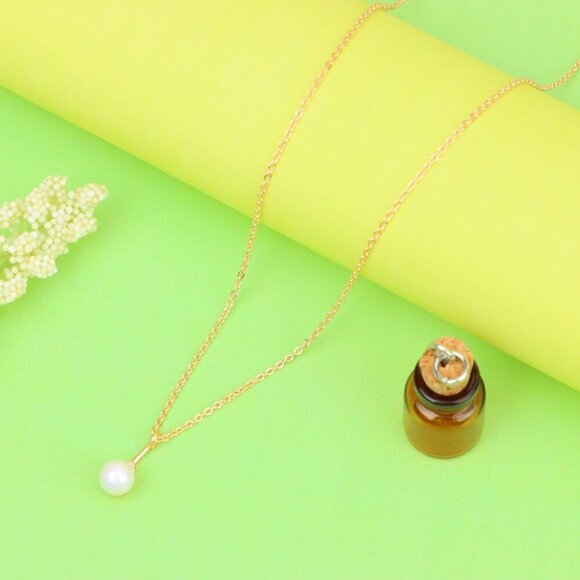 "Elegant Rose Gold Necklace with Pearl Drop and Adjustable Chain, XPNL1875 - Picture 3 of 12